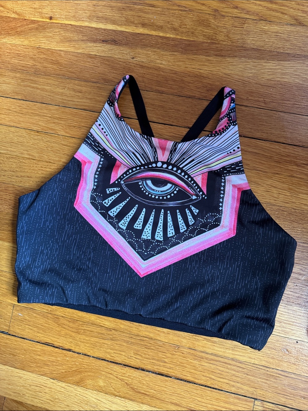 Halter Crop Tank Top with Pink & Black Eye Graphic